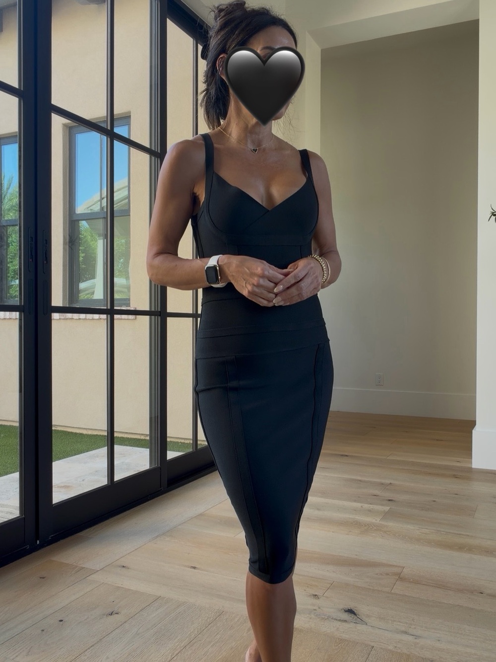 NWT- EGO Black Fitted Midi Dress with Sweetheart Bodice